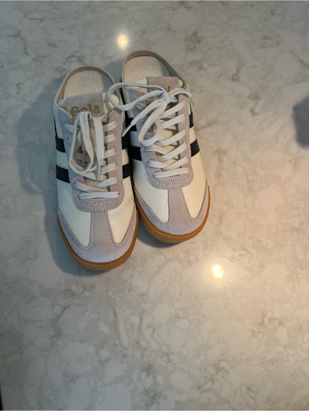 Gola (Anthropologie) Off-White Sneakers with Black Stripes and Gum Sole - Picture 5 of 7